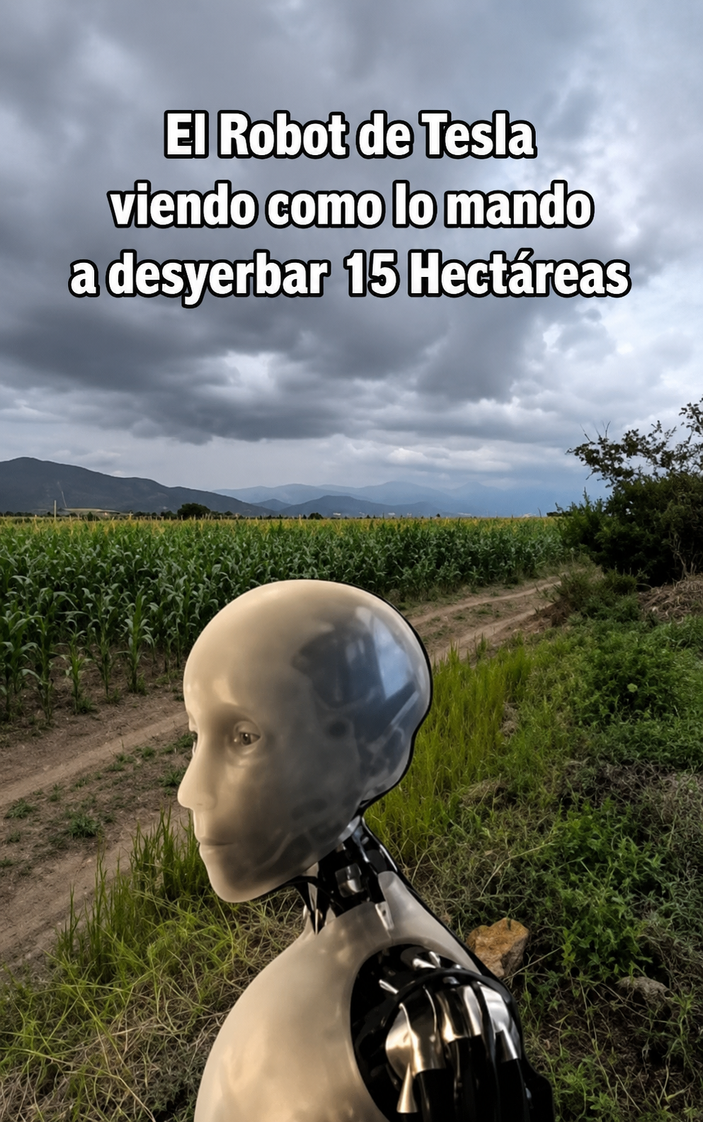 Robot Tesla viendo cómo le asignan desyerbar 15 hectáreas